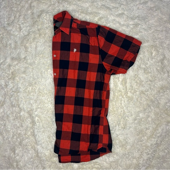 Primitive short sleeve plaid button down shirt red and black size Large - Picture 5 of 5